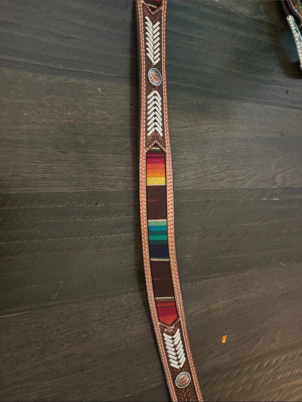 Nocona Brown Leather Belt with Multicolor Southwestern Stripe